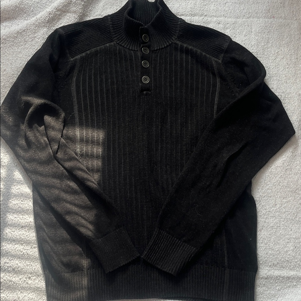 (275)Carbon Black Turtleneck Sweater with Button Detail